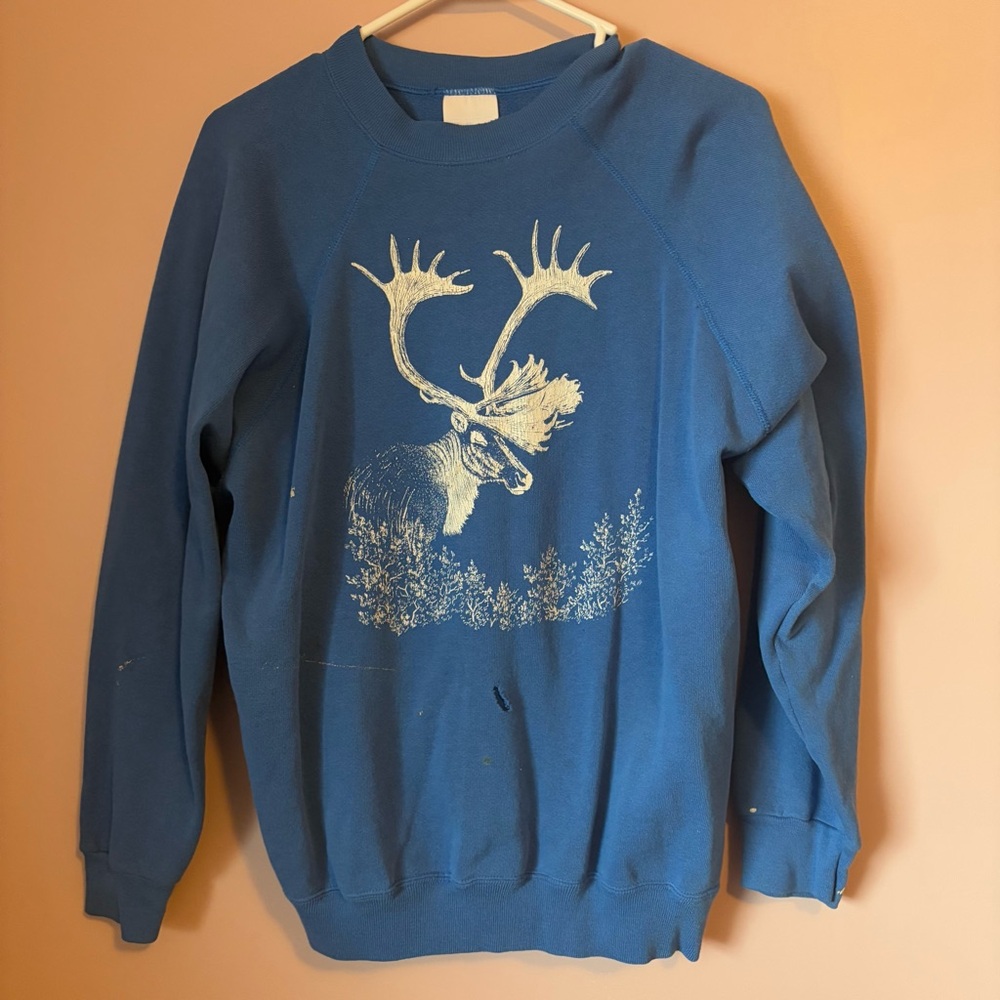 Tultex Blue Sweatshirt with Deer Graphic Print